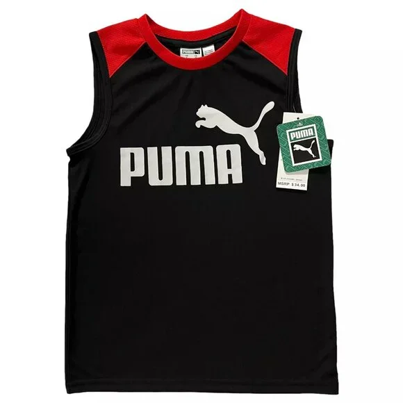 Puma Little Boy's Shorts &‎ T Shirt Set Size 5-6 Black/Red Breathable Quick Dry - Picture 2 of 9